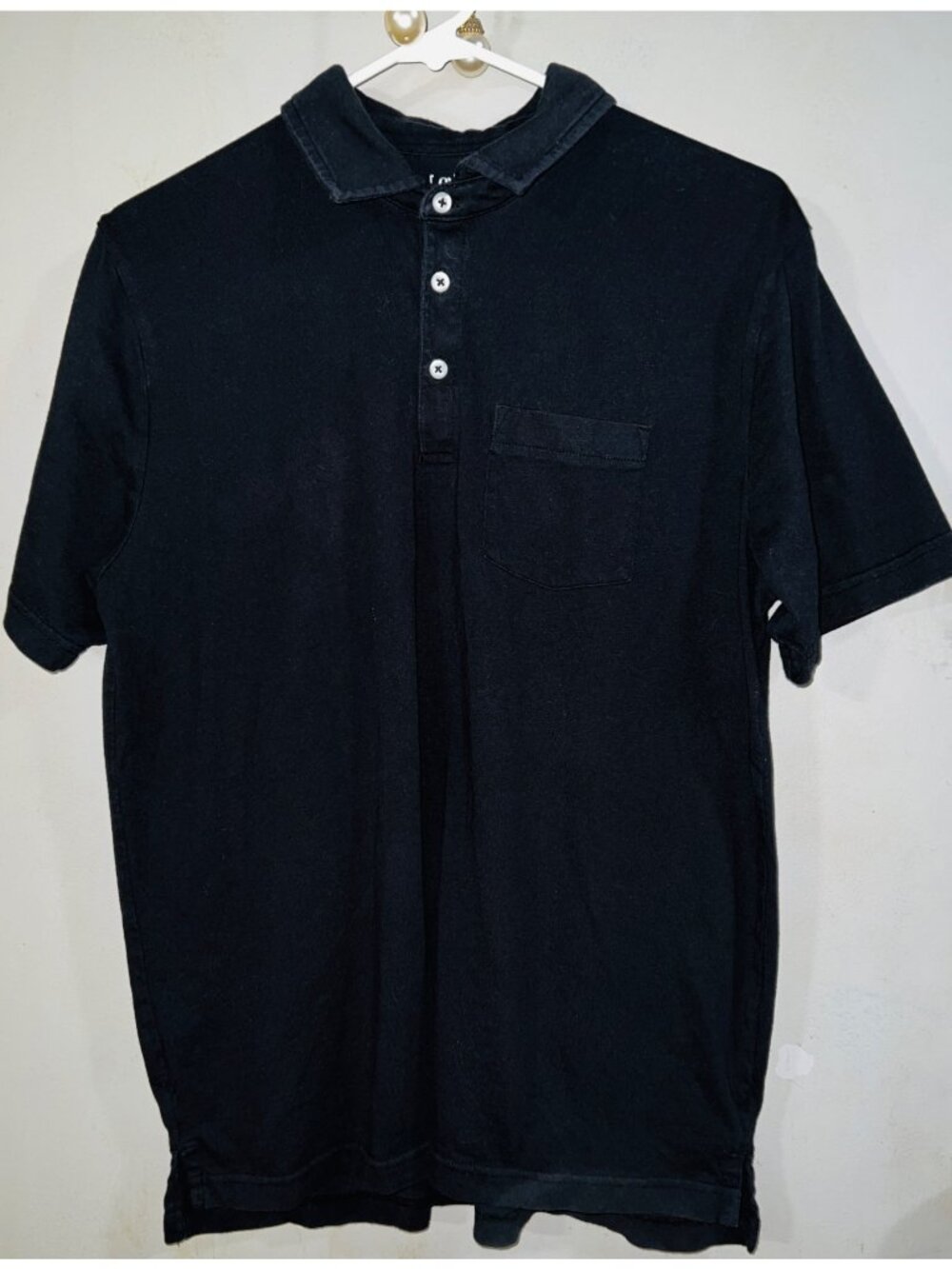 George Men's Black Collared Polo Shirt Medium Cotton & Polyester Button Front